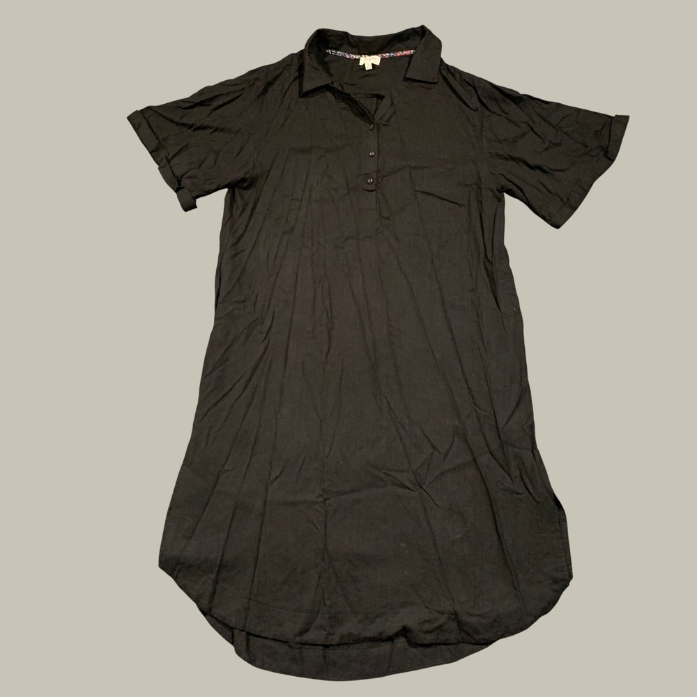 Umgee Shirt Dress Womens Medium Black Linen Blend Short Sleeve Boho Lagenlook